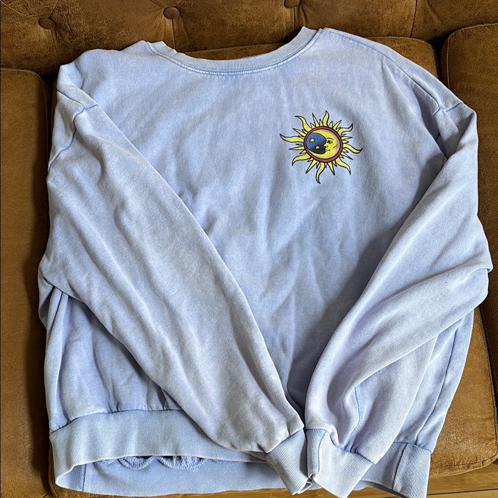 Sun and Moon Graphic Light Blue Sweater